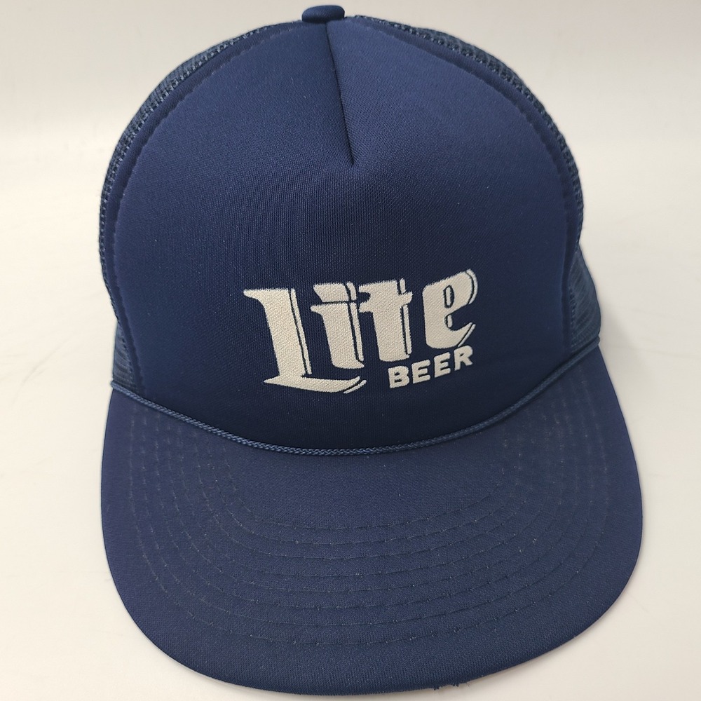 Vintage Lite Beer Hat Snapback Trucker‎ Mesh Blue White Rope 80s Advertising Men